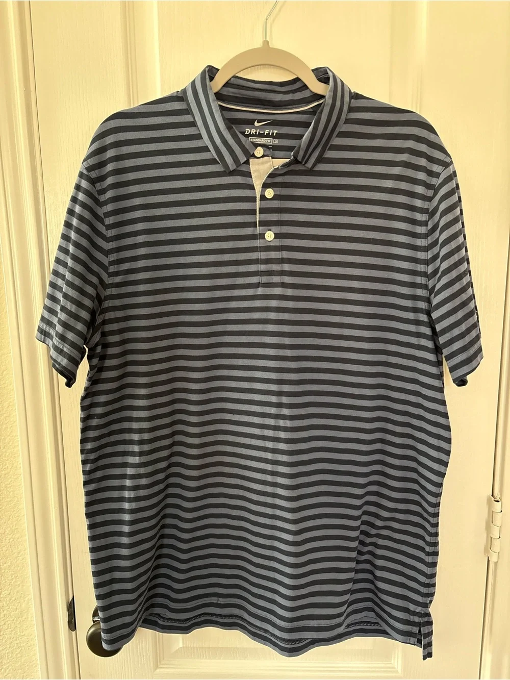 Nike Men's Striped Polo in Light Blue and Navy Blue